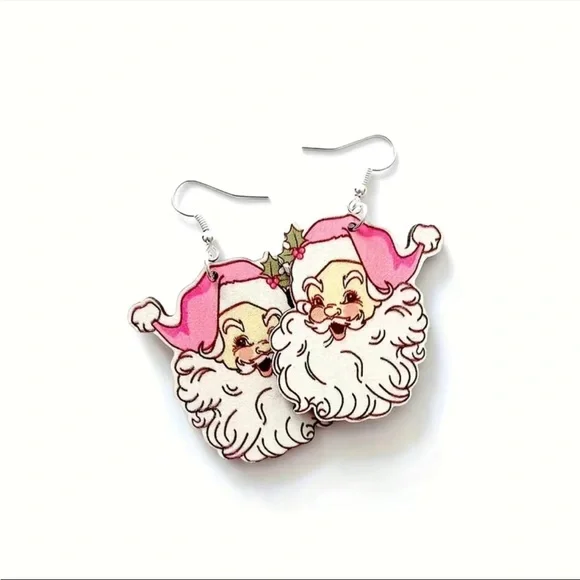 Vintage style pink-hat Santa resin drop earrings new with tags NWT Christmas - Picture 2 of 4